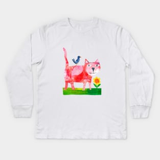 Pink Cat Kids Long Sleeve T-Shirt